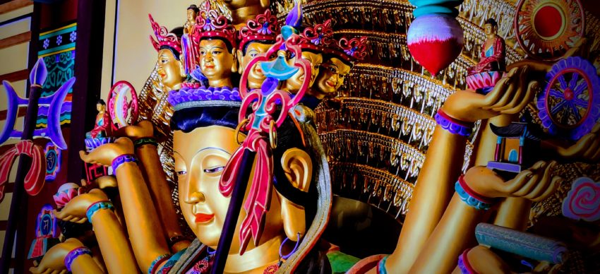 a close up image of a buddhist temple goddess at Magnisa temple in South Korea