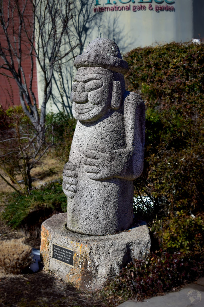 A Dol Hareubang old grandfather statute at the H.U. Lee International Gate and Garden in little rock arkansas