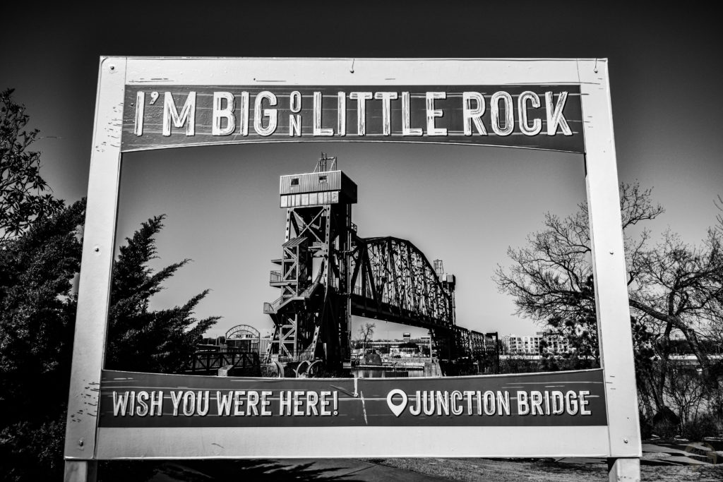 Black and white vintage Junction Bridge in Little Rock Arkansas