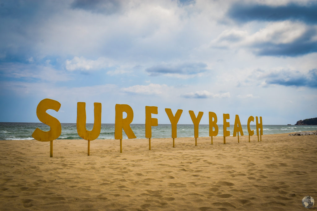 The Surfyybeach sign at Surffy Beach in Yangyang, South Korea