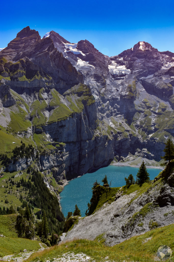 a view of Oeschinen Lake from high up