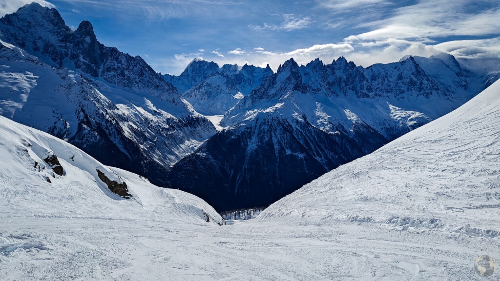 A serene mountain view in Chamonix, a perfect destination for those wondering where to ski in  Europe