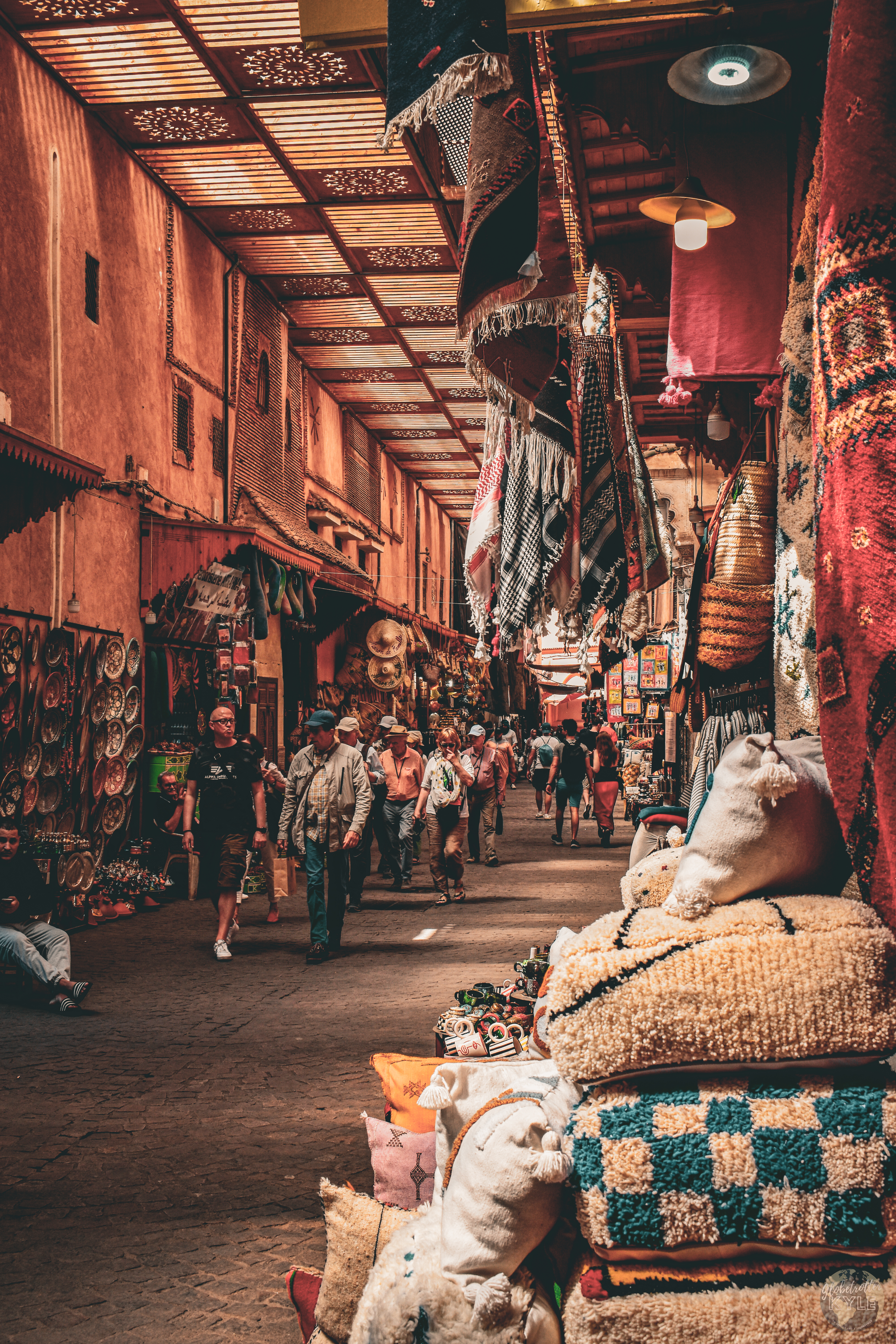 A souk full of handmade textiles seen when visiting Marrakech