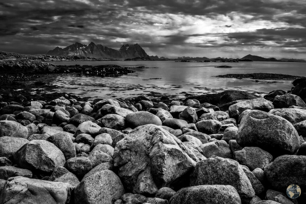 Hiking along the rocky coast of the Lofoten Islands