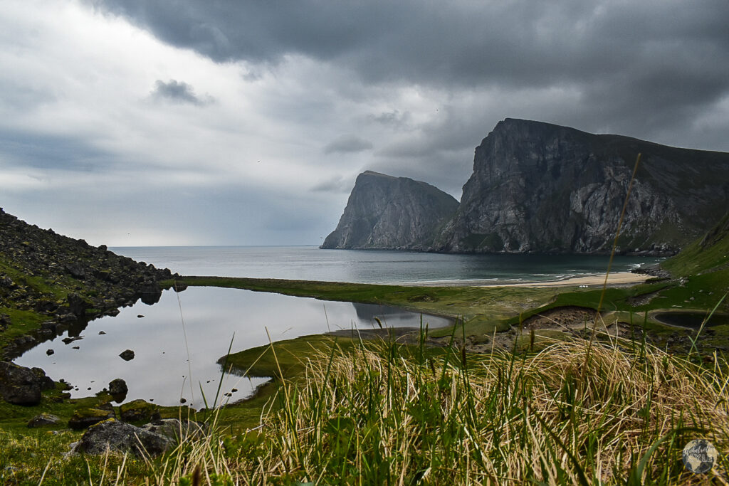 Kvalvika Beach after hiking from Markjorda near Vestervika in the Lofoten Islands