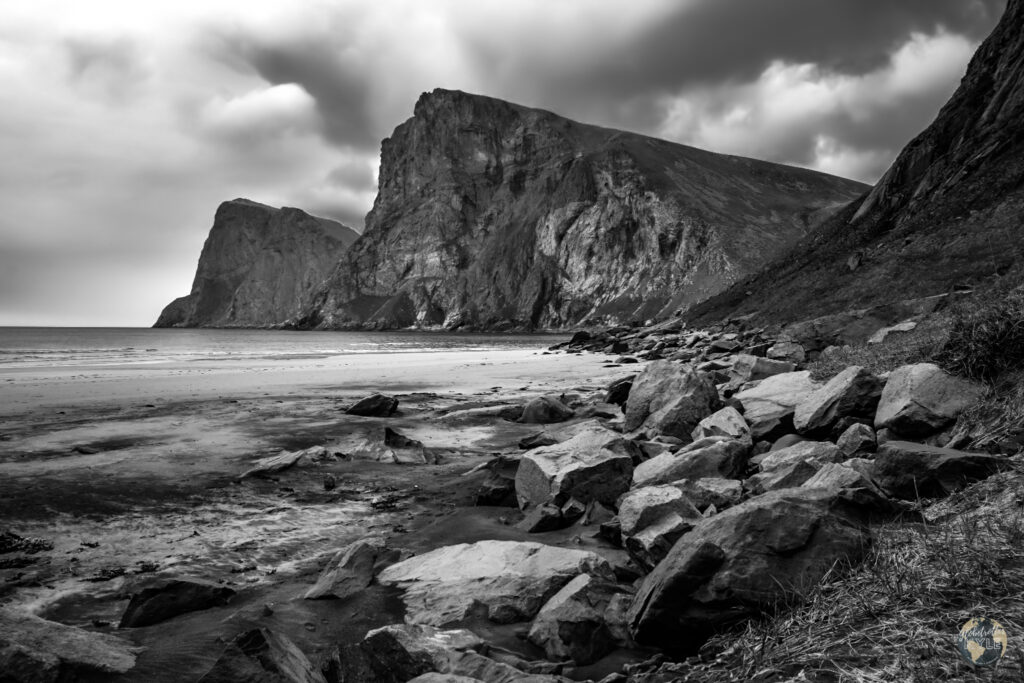 Kvalvika Beach after hiking from Markjorda near Vestervika in the Lofoten Islands