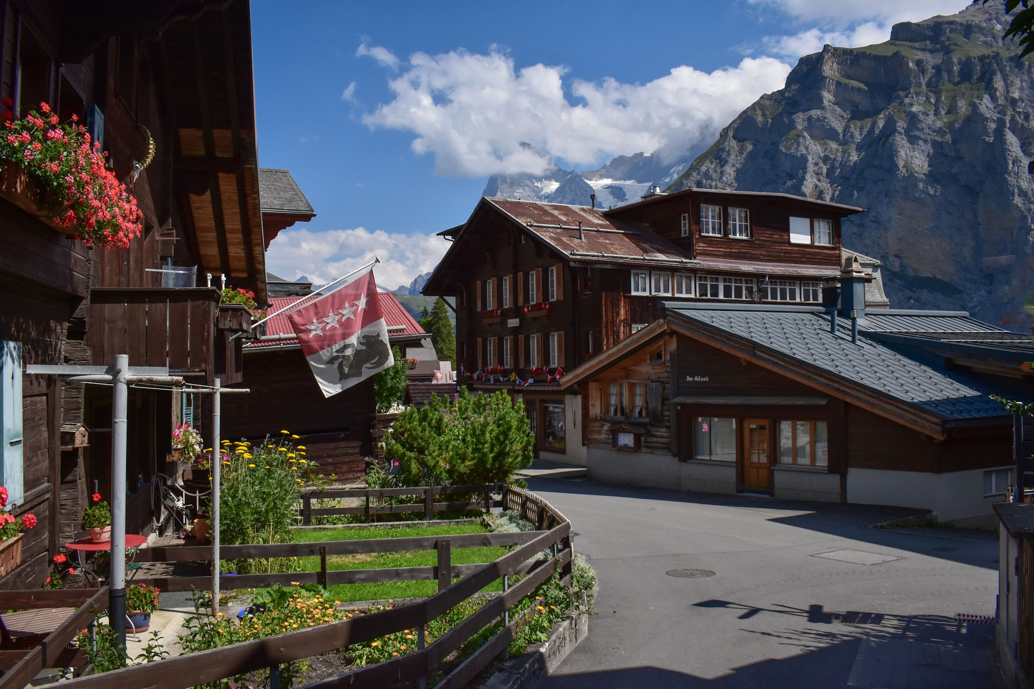 An old wooden building in an alpine village in Switzerland