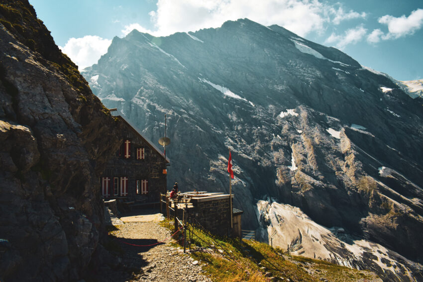 the Gspaltenhornhütte high in the swiss alps, a place to rest during a hut to hut hike in Switzerland