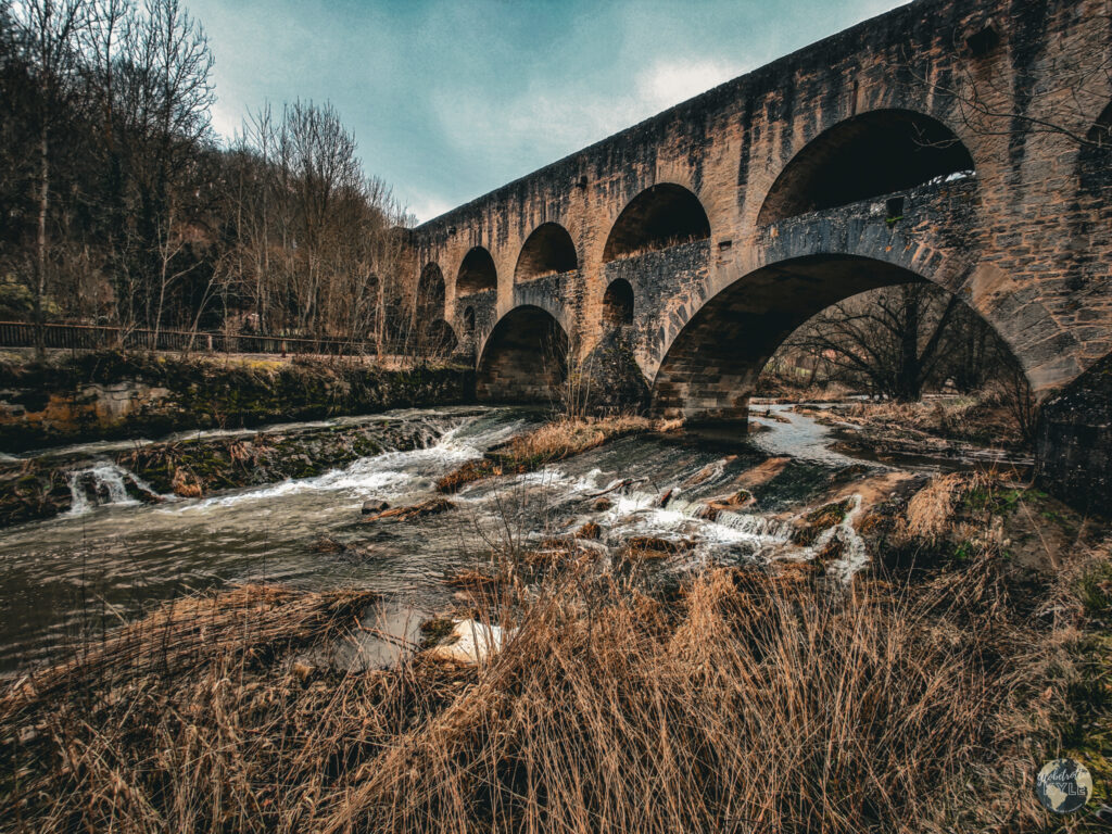 A double bridge over a river near the Taubertal