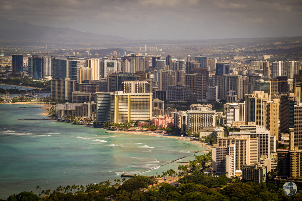 waikiki beach as seen from the top of Diamond Head in Oaho what do do