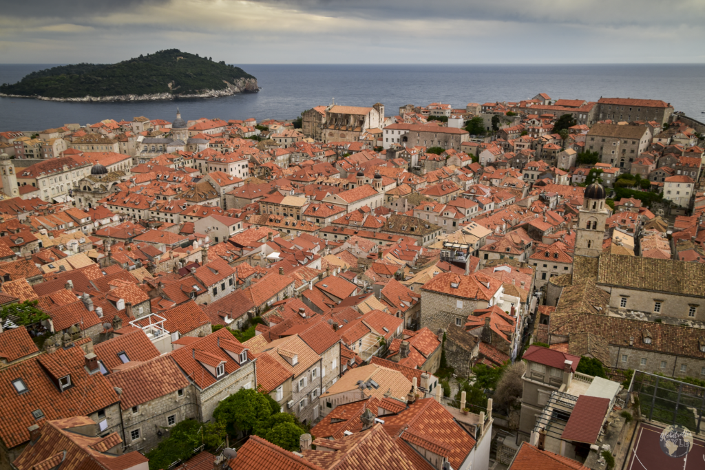 Red tiled roofs of Dubrovnik Old Town as seen from the City walls